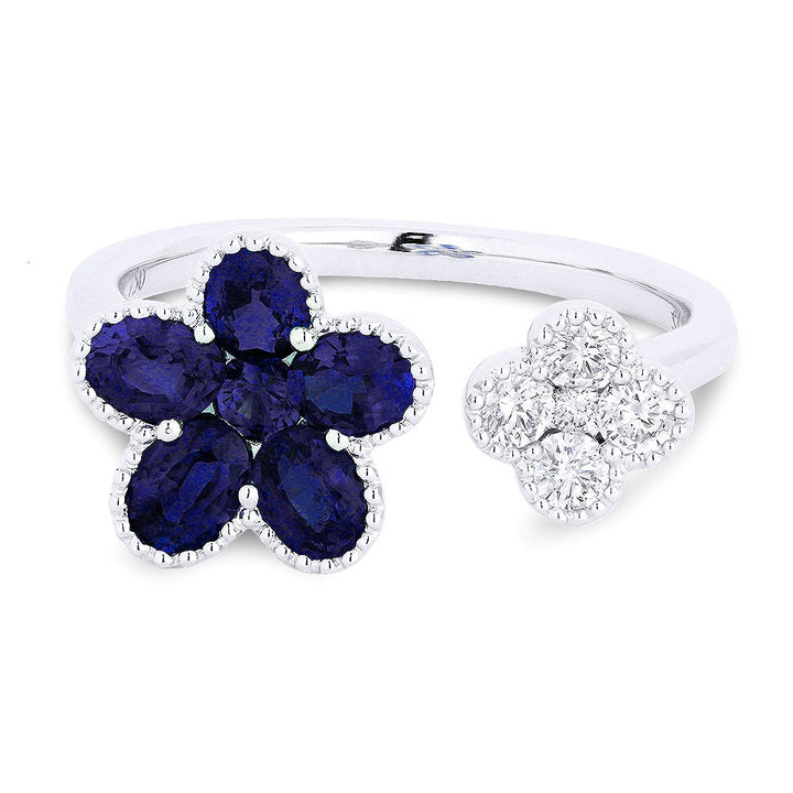 Madison L 18K White Gold Sapphire Flower Ring - style R1139SAW