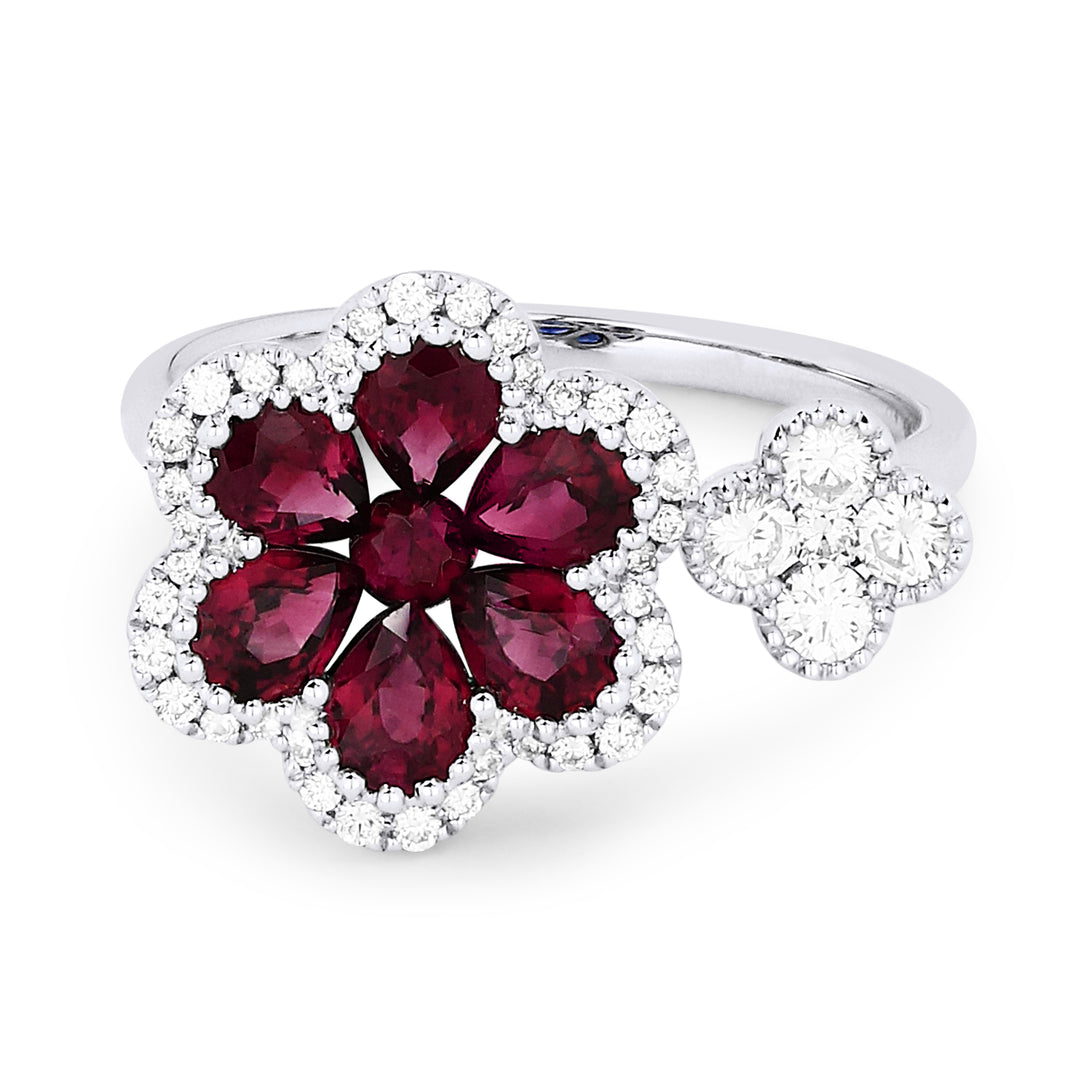 Madison L 18K White Gold Ruby Flower Ring - style R1202RUW