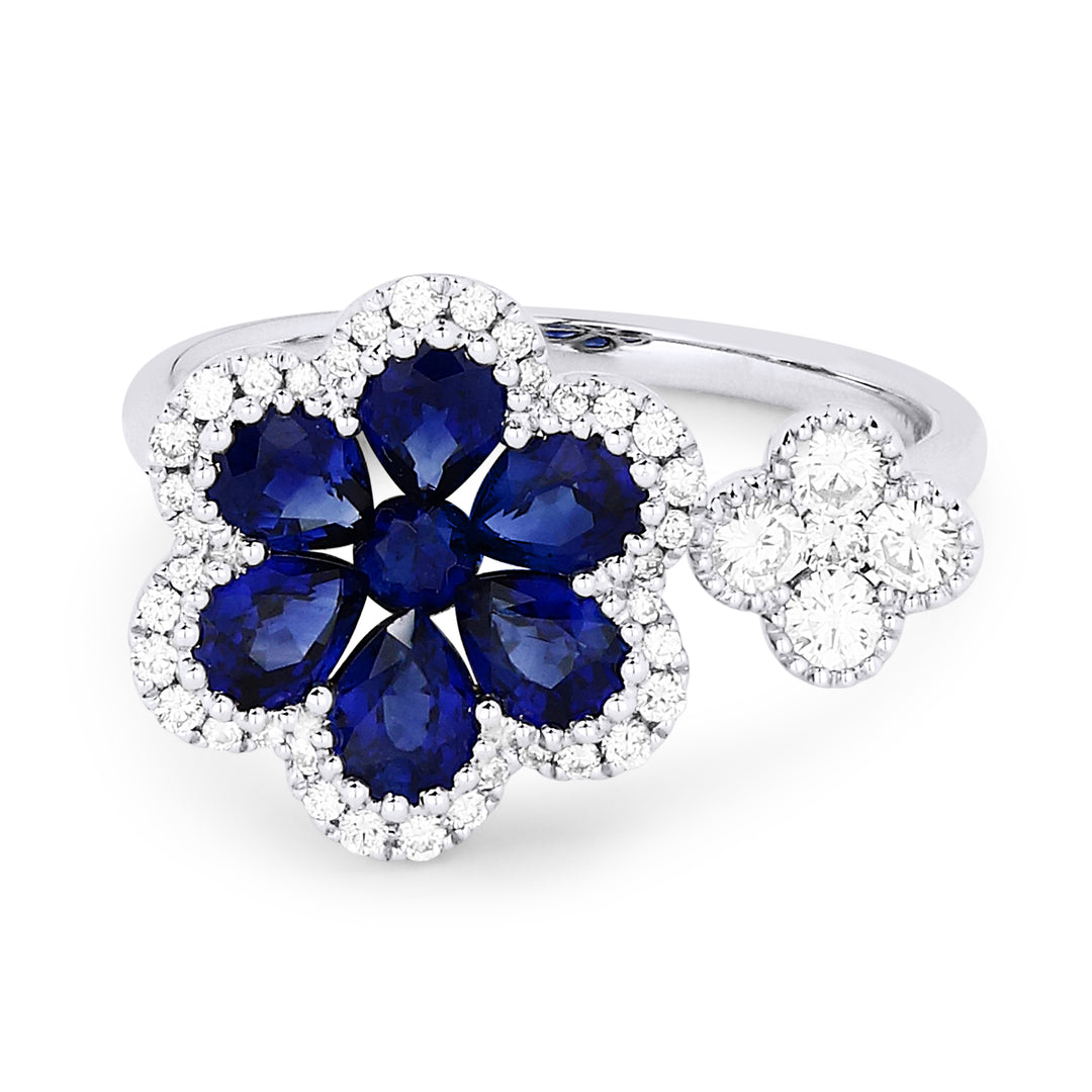 Madison L 18K White Gold Sapphire Flower Ring - style R1202SAW