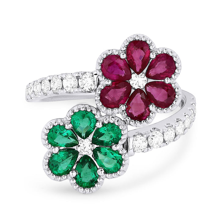 Madison L 14K White Gold Ruby & Emerald Flower Ring - style R1204RUEMW