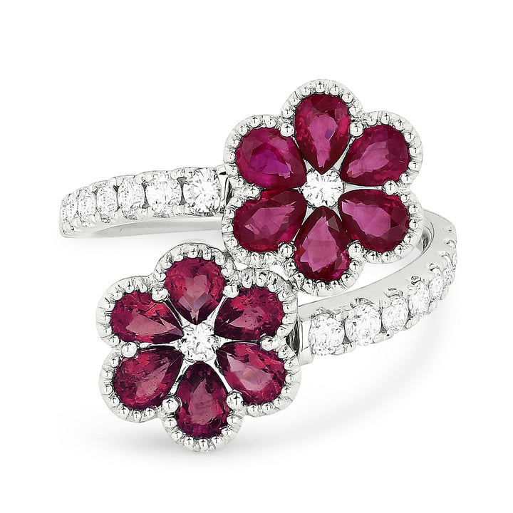 Madison L 14K White Gold Ruby Flower Ring - style R1204RUW