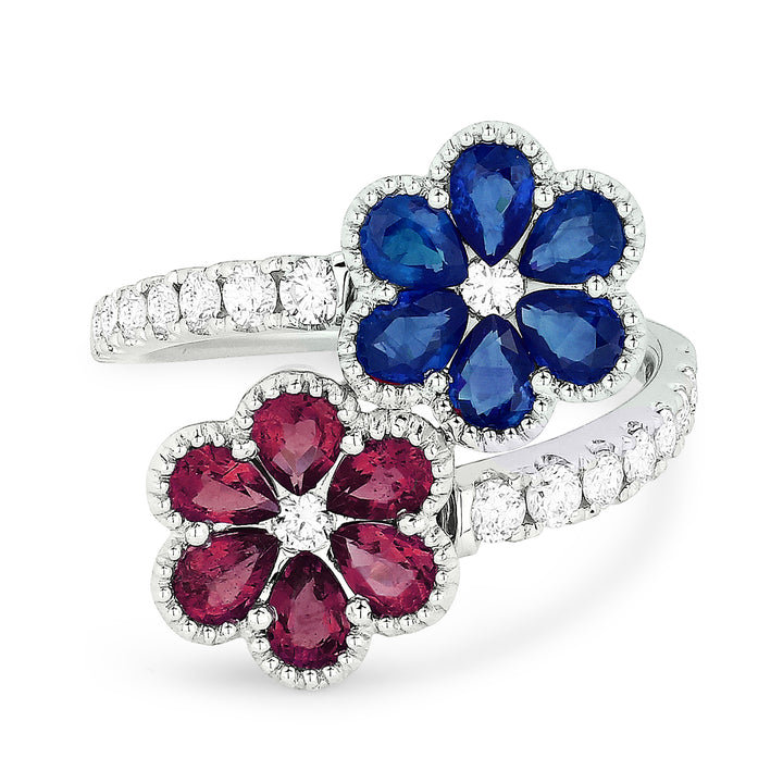 Madison L 18K White Gold Sapphire & Ruby Flower Ring - style R1204SARUW