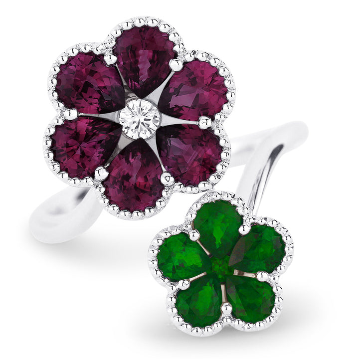 Madison L 18K White Gold Ruby & Emerald Flower Ring - style R1209RUEMW