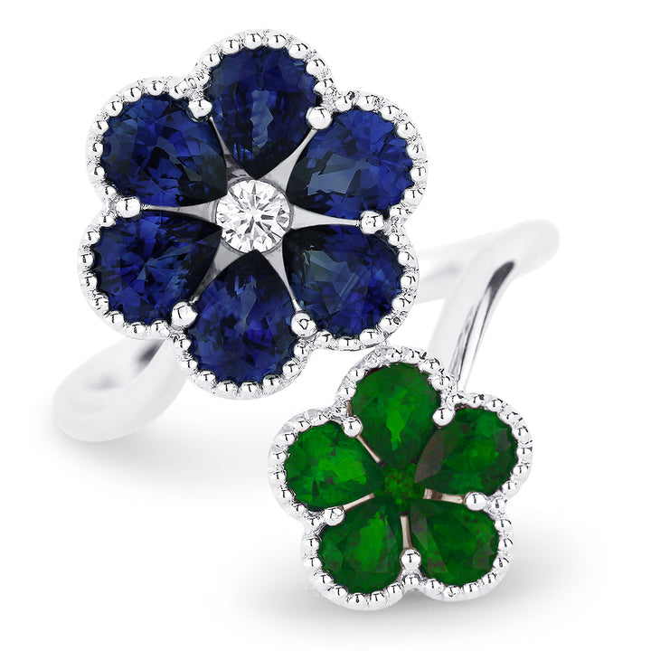 Madison L 18K White Gold Sapphire & Emerald Flower Ring - style R1209SAEMW