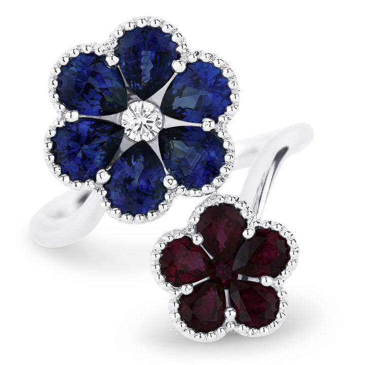 Madison L 18K White Gold Sapphire & Ruby Flower Ring - style R1209SARUW