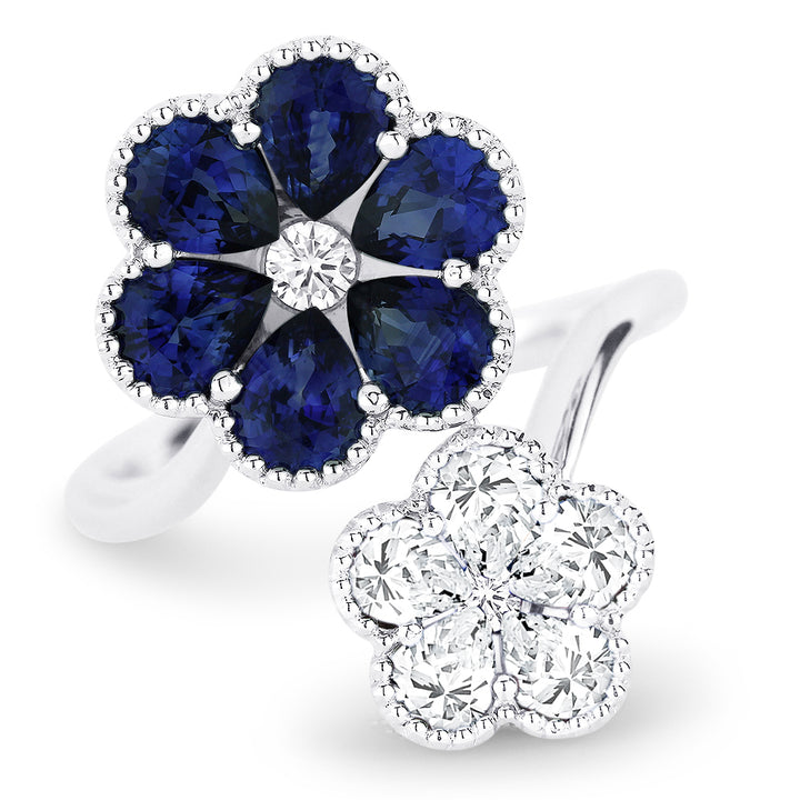 Madison L 18K White Gold Sapphire Flower Ring - style R1209SAW