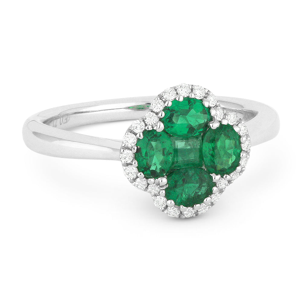 Madison L 18K White Gold Emerald Clover Ring - style R1271EMW