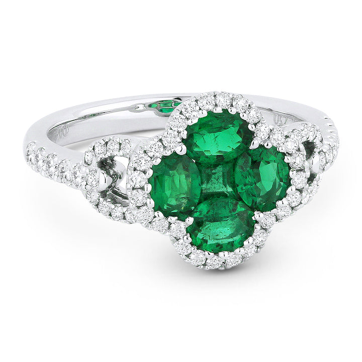 Madison L 18K White Gold Emerald Clover Ring - style R1274EMW