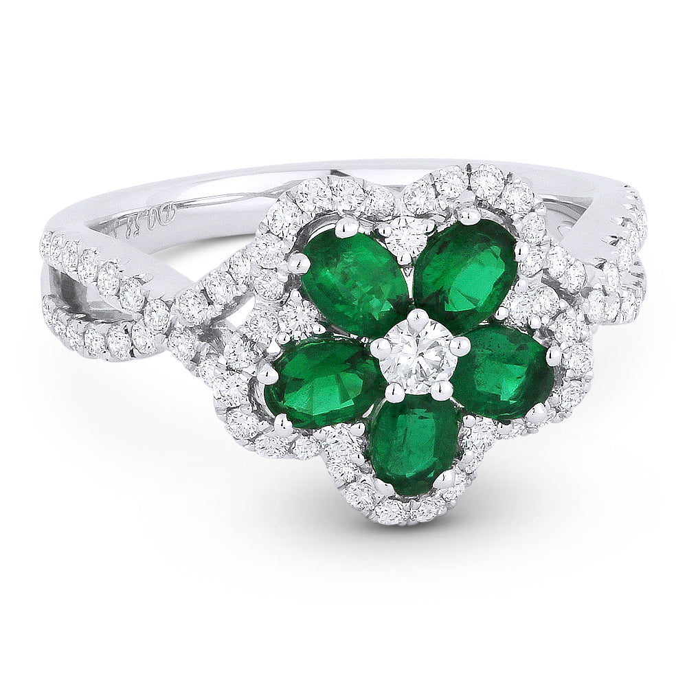 Madison L 18K White Gold Emerald Flower Ring - style R1277EMW