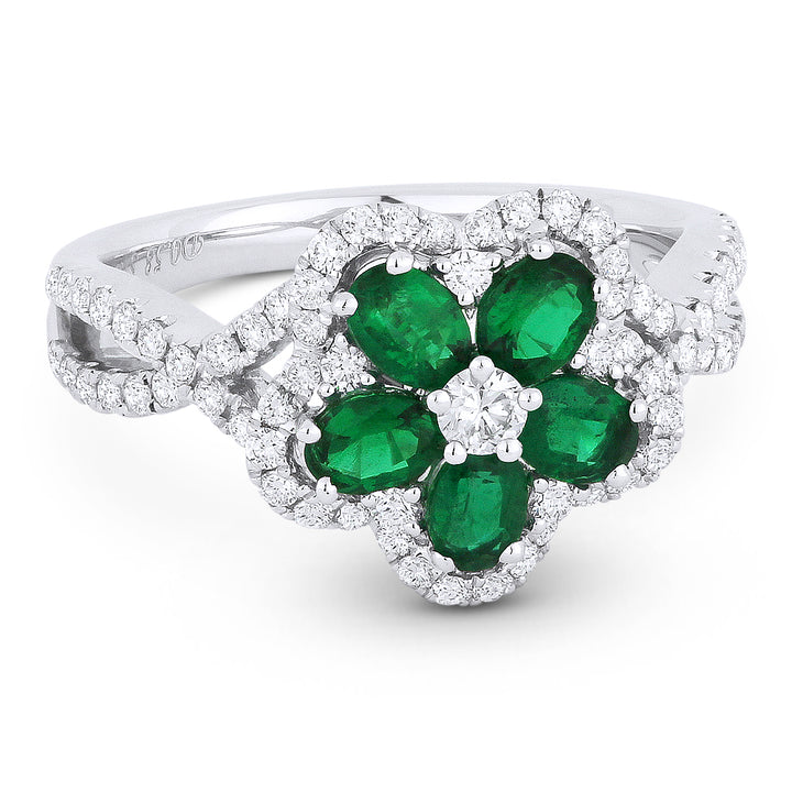 Madison L 18K White Gold Emerald Flower Ring - style R1277EMW