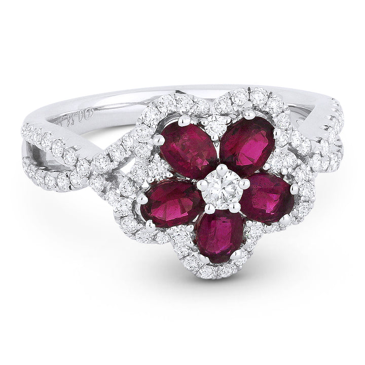 Madison L 18K White Gold Ruby Flower Ring - style R1277RUW