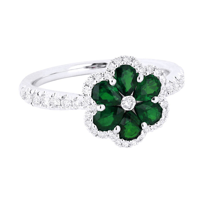 Madison L 18K White Gold Emerald Flower Ring - style R1280EMW