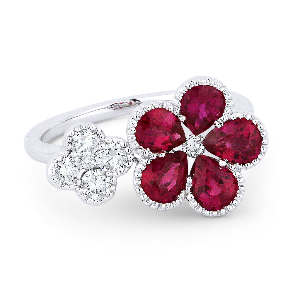 Madison L 14K White Gold Ruby Flower Ring - style R1281RUW