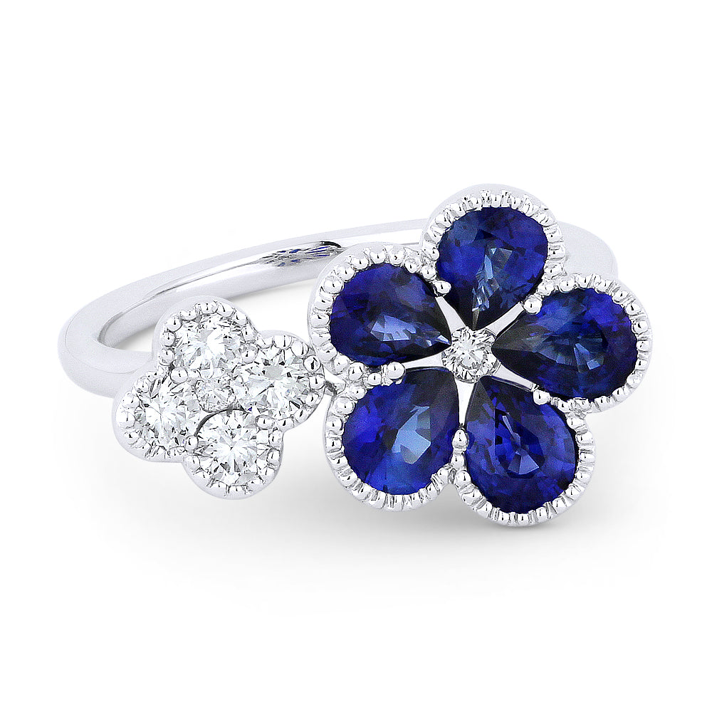 Madison L 14K White Gold Sapphire Flower Ring - style R1281SAW