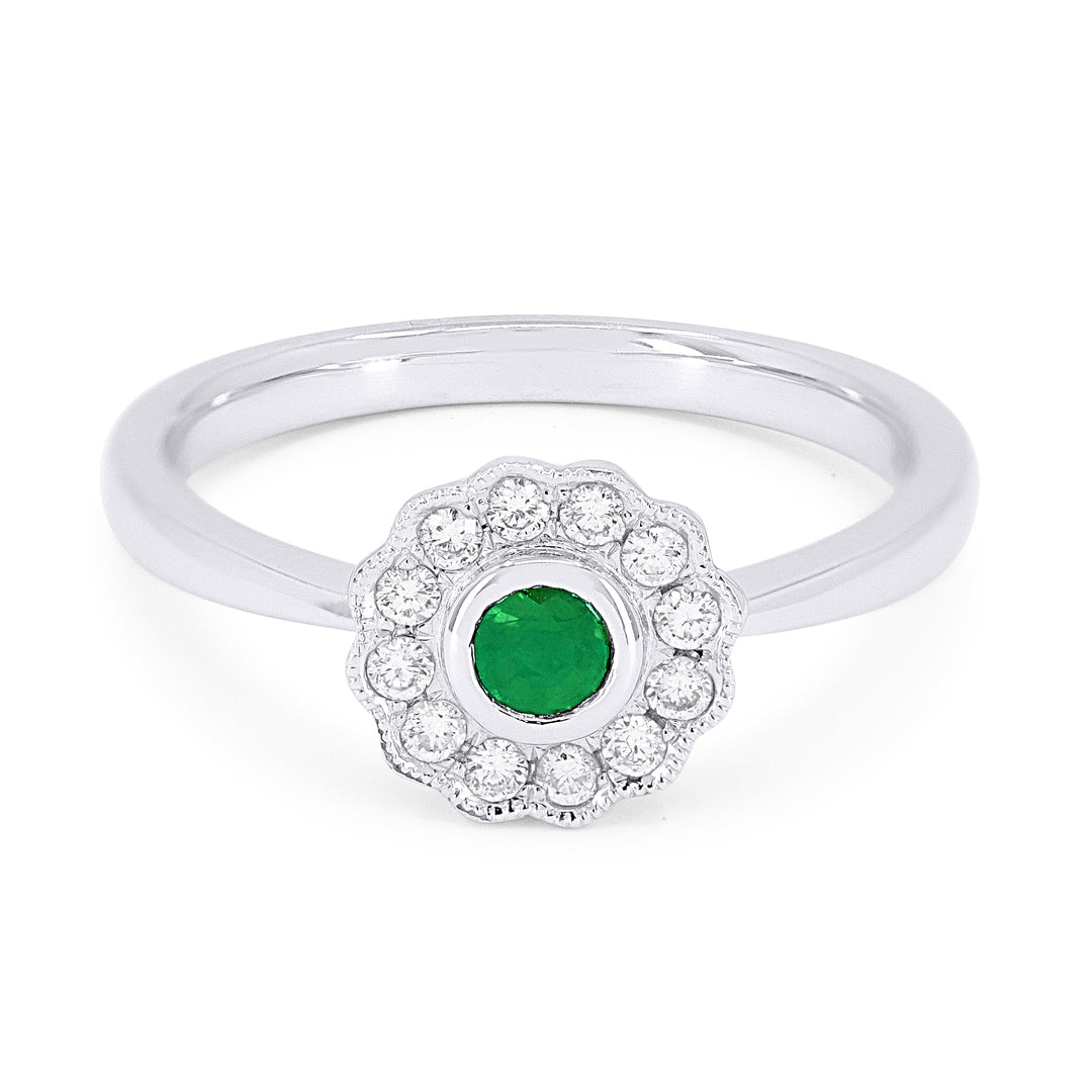 Madison L 14K White Gold Emerald Round Ring - style R1289EMW