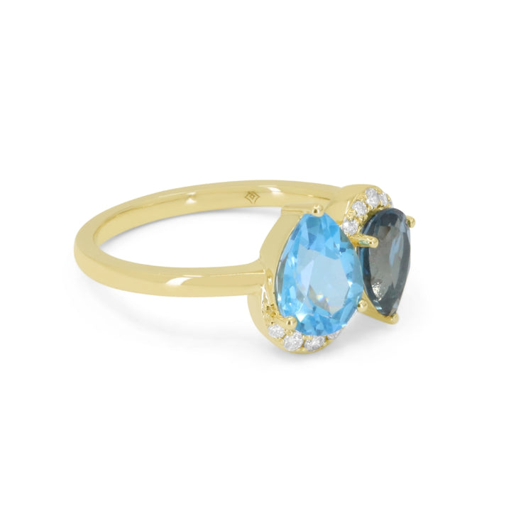 R1362 - 14K Yellow Gold Swiss Blue Topaz & London Blue Topaz Ring