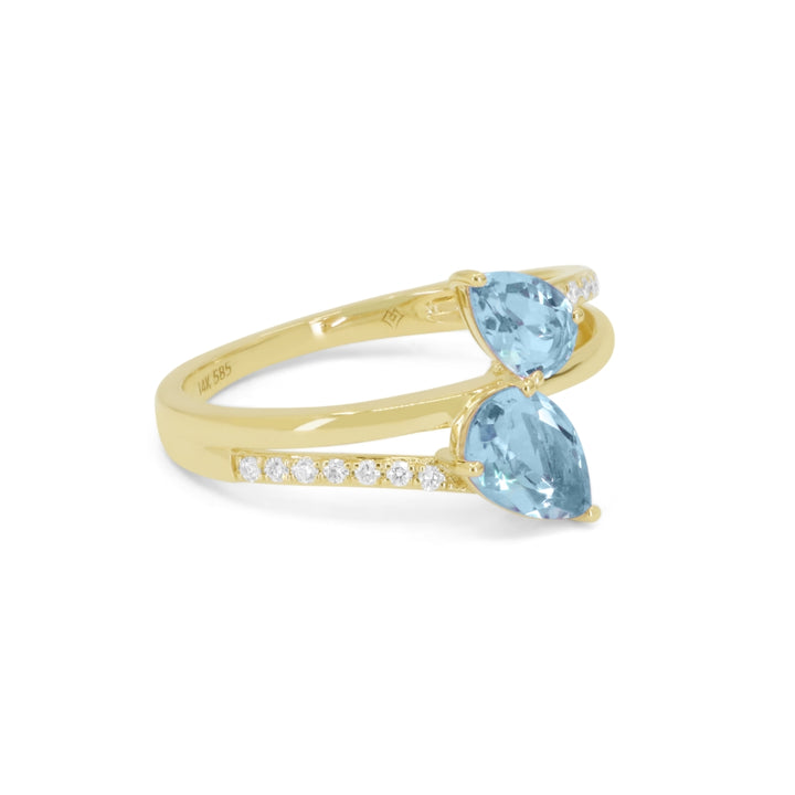 R1366 - 14K Yellow Gold Blue Topaz & Pink Amethyst Ring