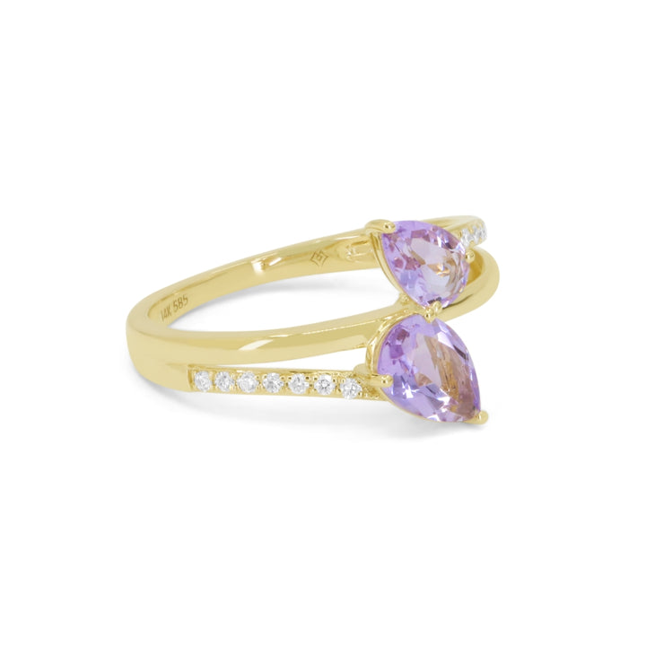 R1366 - 14K Yellow Gold Blue Topaz & Pink Amethyst Ring