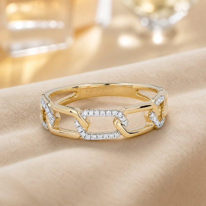 R1378 - 14K Gold Diamond Paperclip Ring