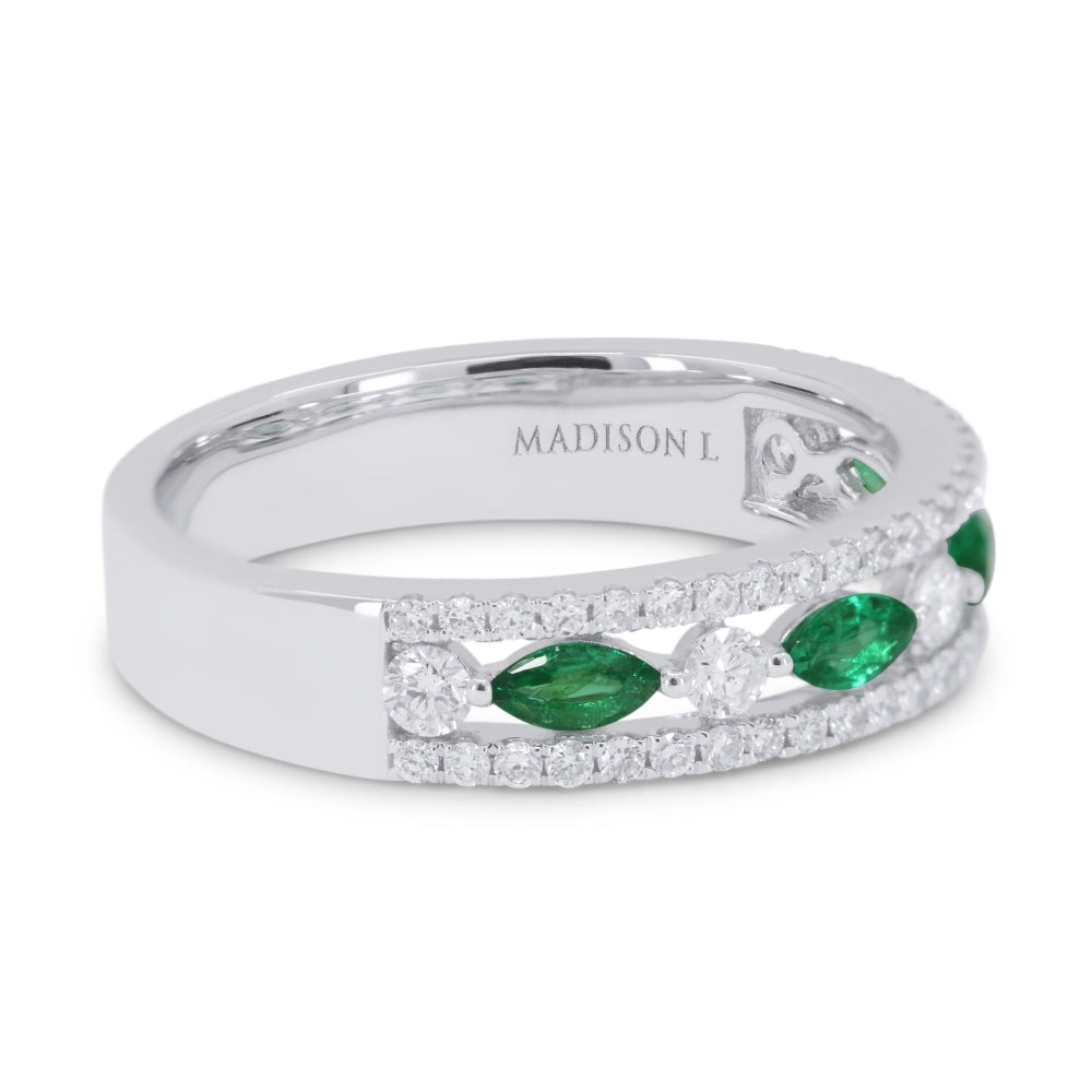 R1416 - 14K White Gold Emerald, Ruby & Sapphire Stackable Ring