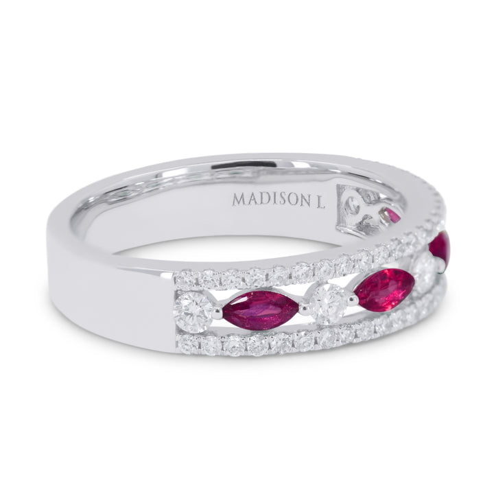 R1416 - 14K White Gold Emerald, Ruby & Sapphire Stackable Ring