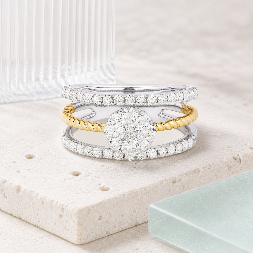 R1421 - 14K Two Tone Gold Diamond Cocktail Ring