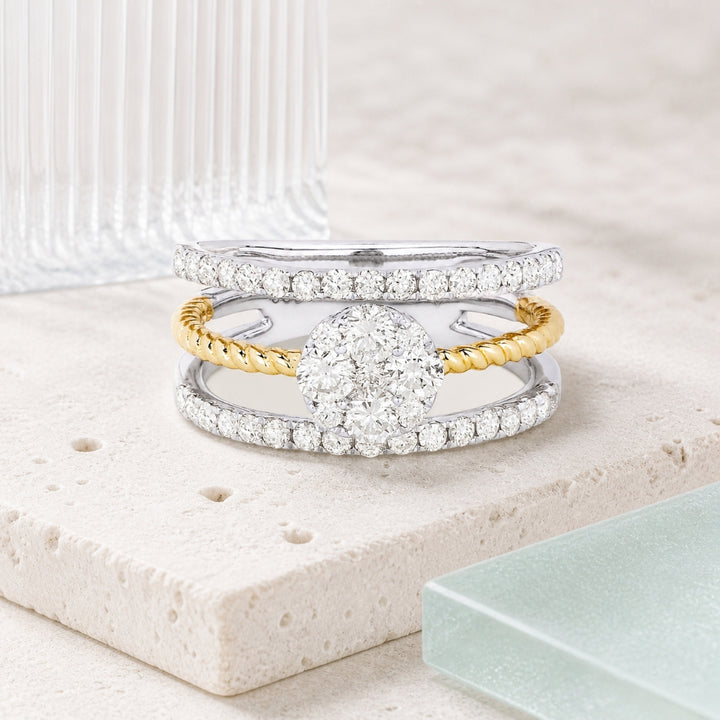 R1421 - 14K Two Tone Gold Diamond Cocktail Ring