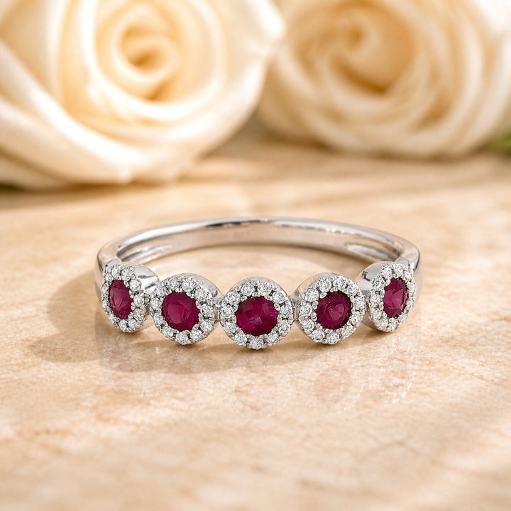 R1436 - 14K White Gold Ruby & Sapphire Stackable Ring
