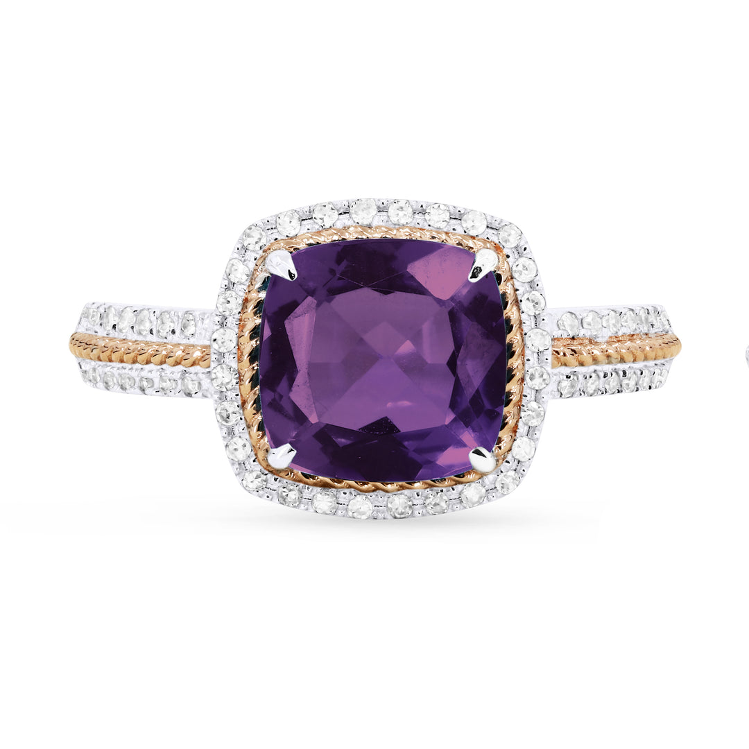Madison L 14K Two Tone Gold Amethyst Cushion Ring - style R1442AMWP