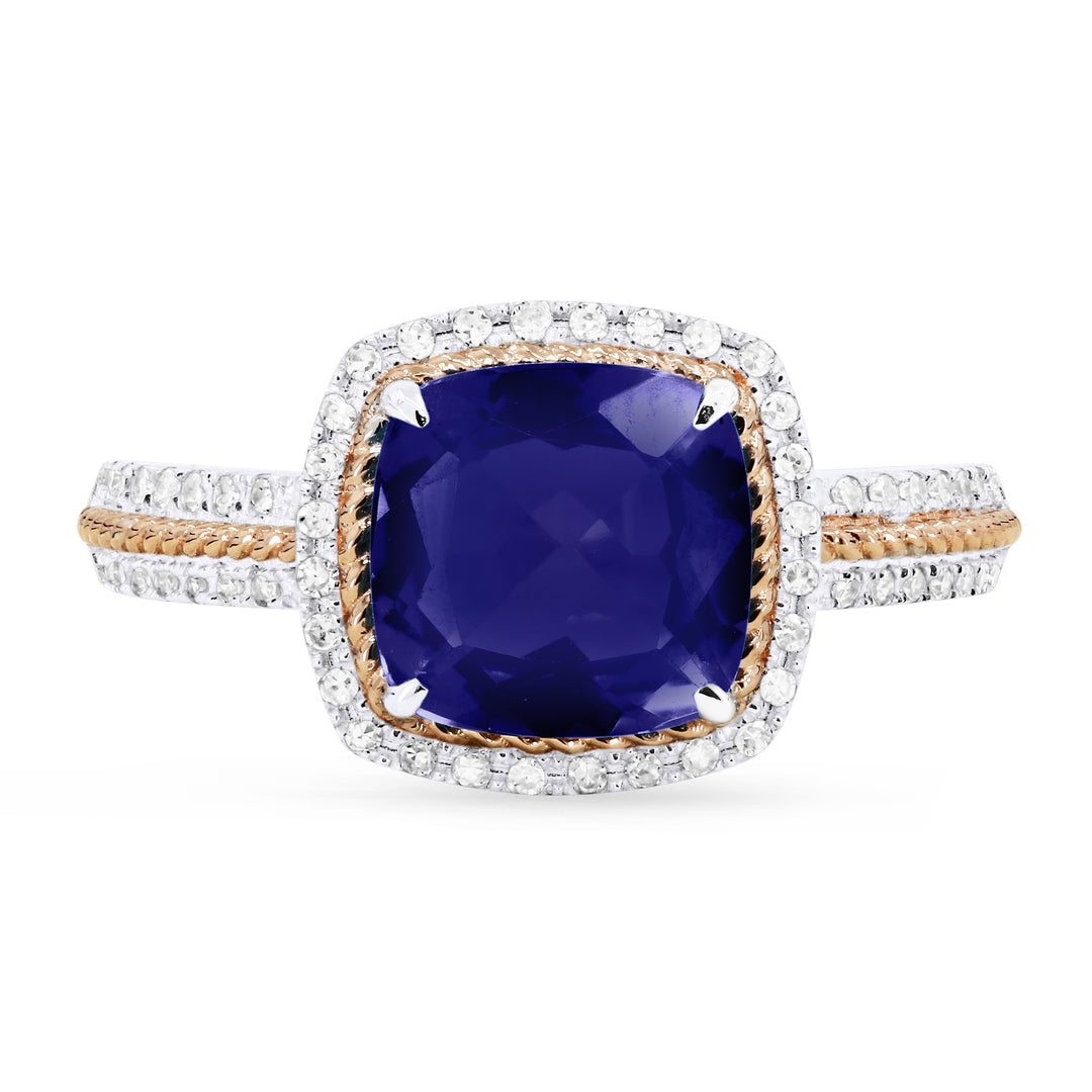 Madison L 14K Two Tone Gold Created Sapphire Cushion Ring - style R1442BCWP