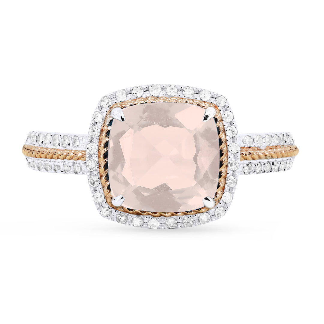 Madison L 14K Two Tone Gold Created Morganite Cushion Ring - style R1442CMGWP