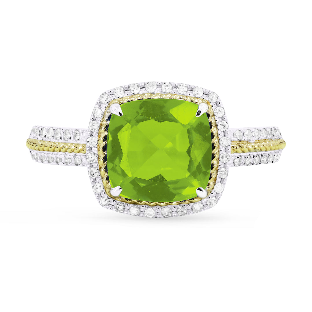 Madison L 14K Two Tone Gold Peridot Cushion Ring - style R1442PRWY