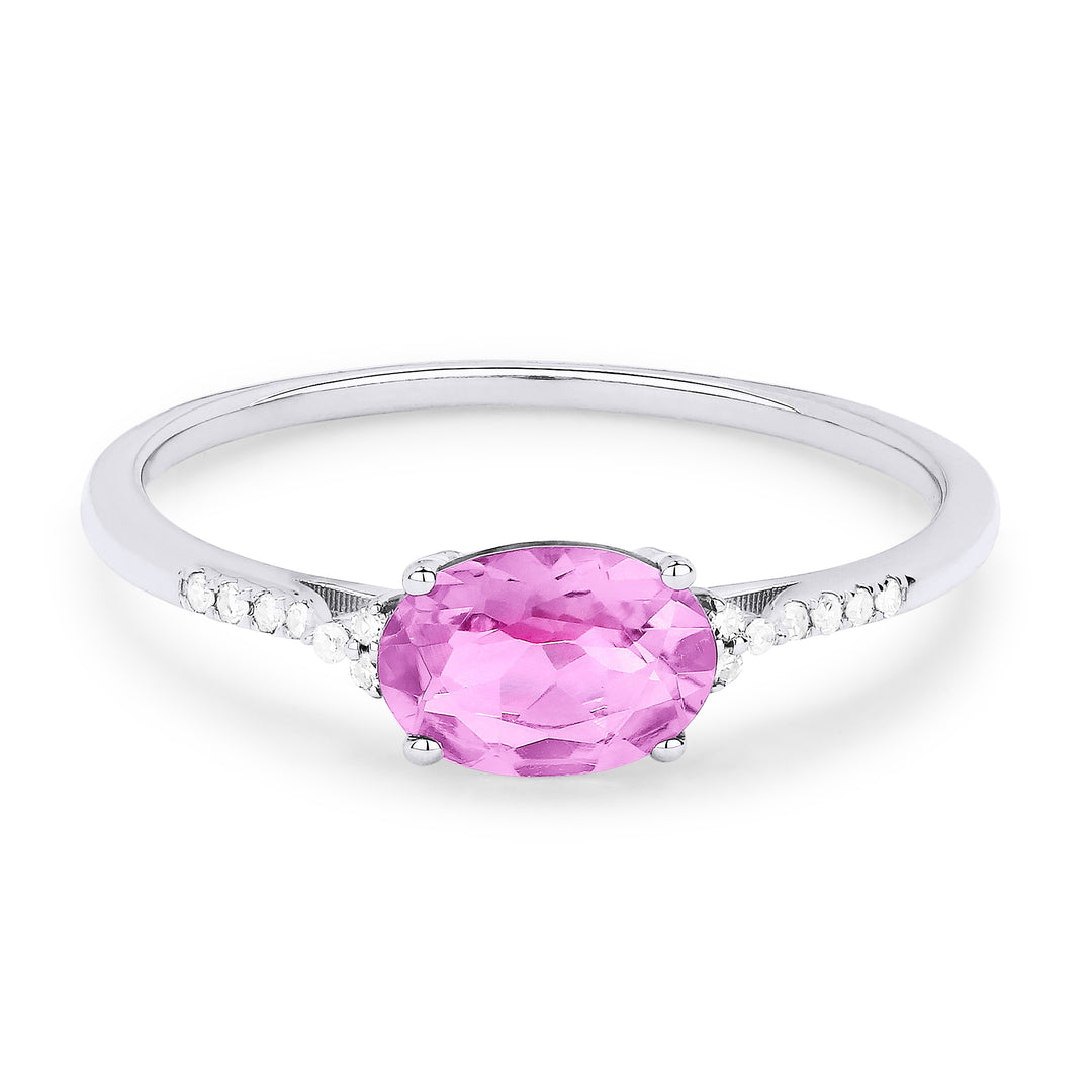 Madison L 14K White Gold Created Pink Sapphire Oval Ring - style R1444PCW