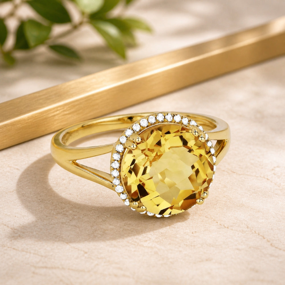 R1445 - 14K Gold Amethyst & Citrine Round Ring