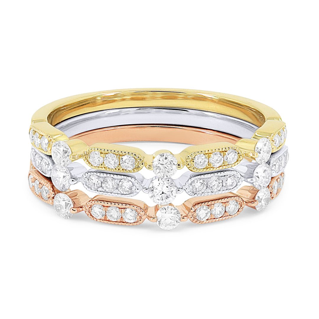 Madison L 14K Tri Color Gold Diamond Stackable Ring - style R1453WYP