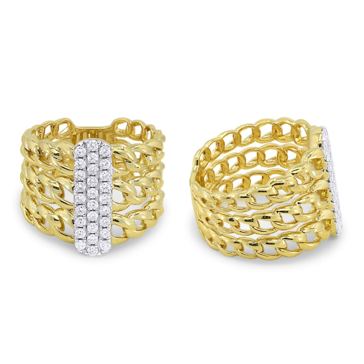 R1516 - 14K Two Tone Gold Diamond Paperclip Ring