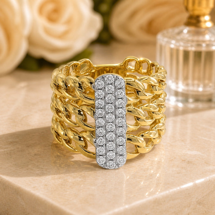 R1516 - 14K Two Tone Gold Diamond Paperclip Ring