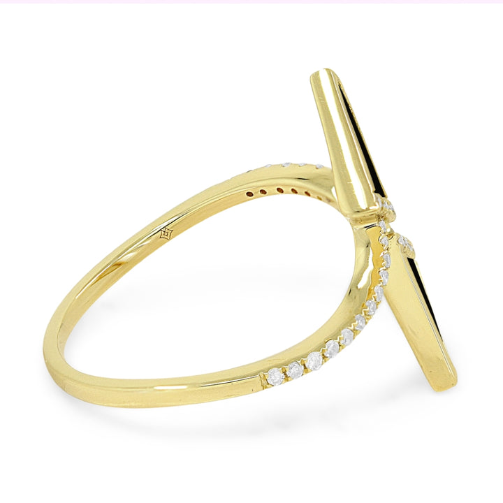 R1526 - 14K Yellow Gold Black Onyx, Mother of Pearl & Turquoise Chevron Ring