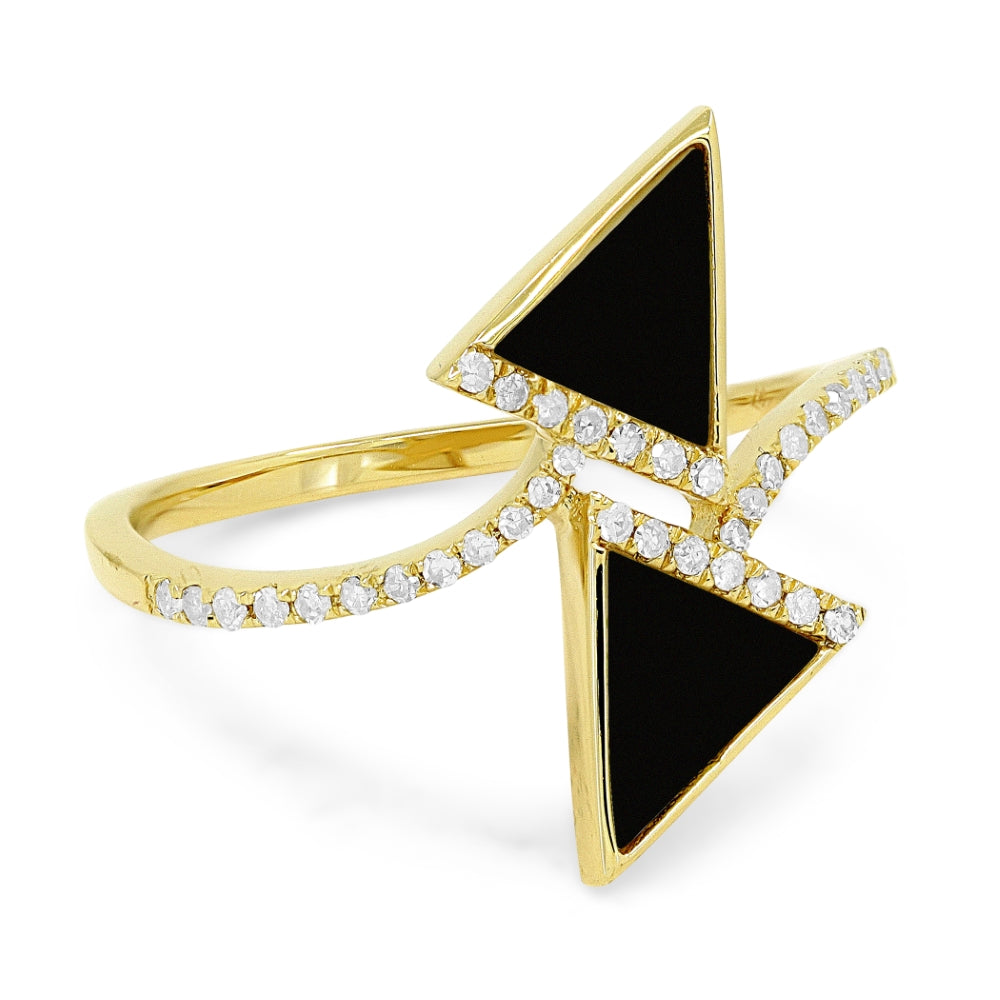 R1526 - 14K Yellow Gold Black Onyx, Mother of Pearl & Turquoise Chevron Ring