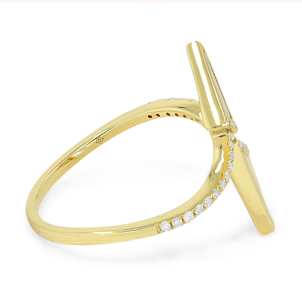 R1526 - 14K Yellow Gold Black Onyx, Mother of Pearl & Turquoise Chevron Ring