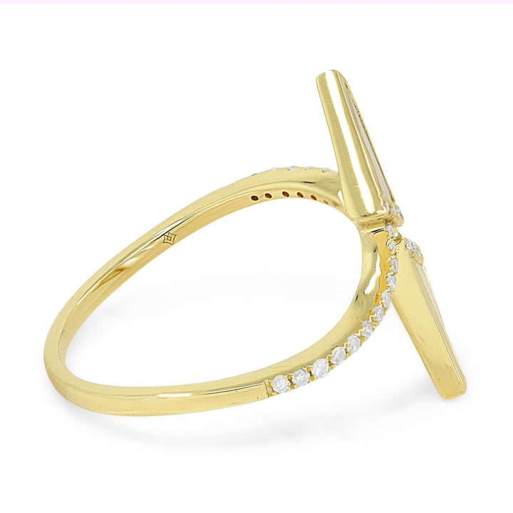R1526 - 14K Yellow Gold Black Onyx, Mother of Pearl & Turquoise Chevron Ring