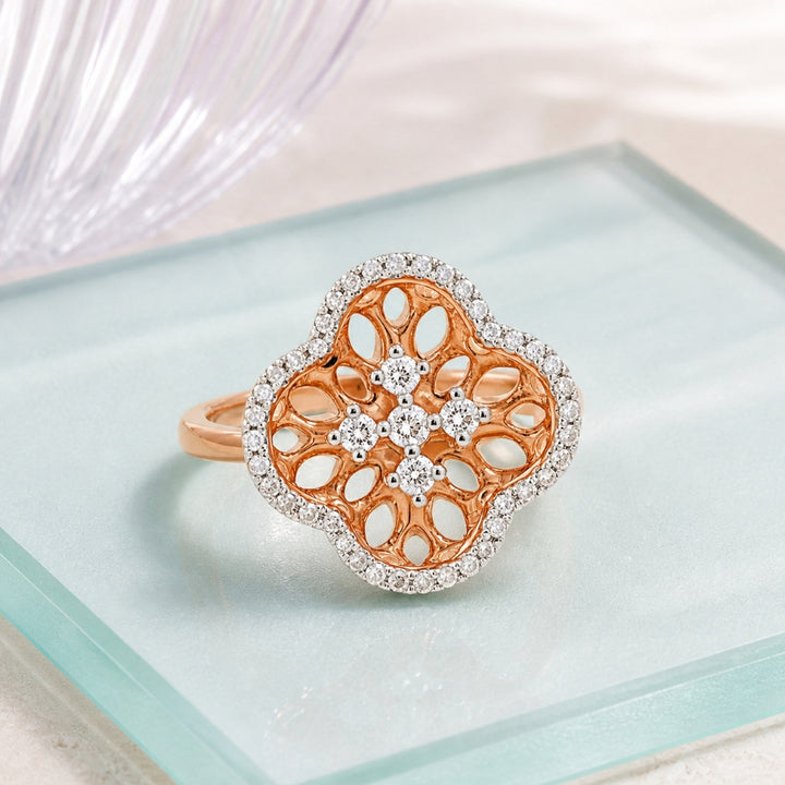 R1545 - 14K Rose Gold Diamond Flower Ring