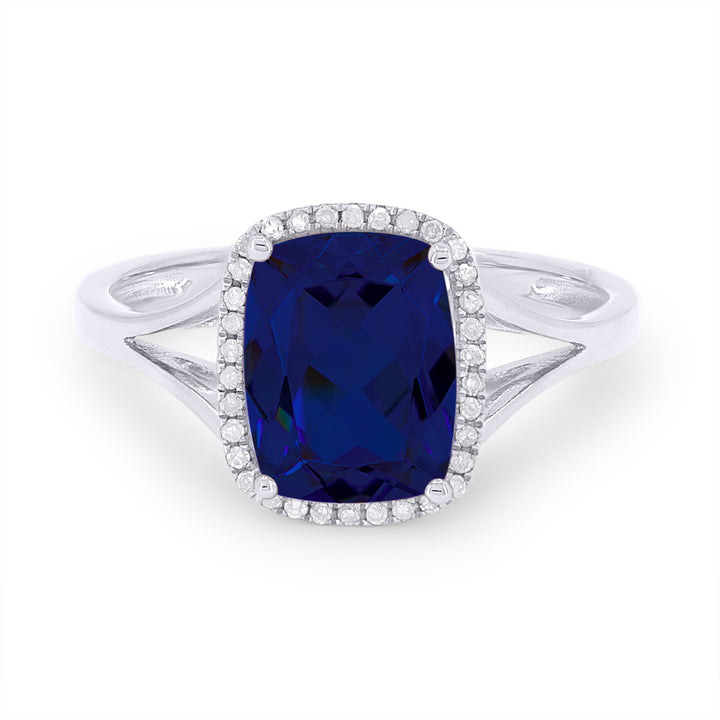 Madison L 14K White Gold Created Sapphire Rectangle Ring - style R1571BCW