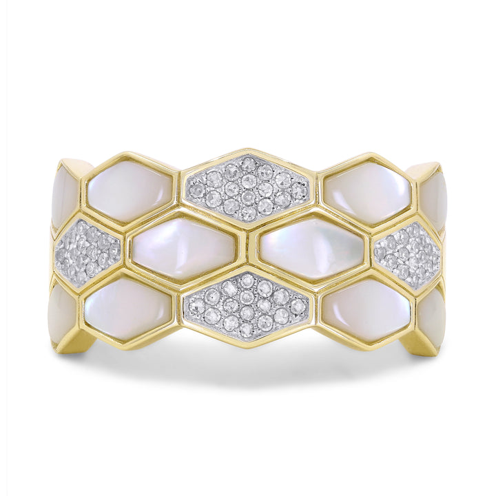 Madison L 14K Yellow Gold Mother of Pearl Honeycomb Ring - style R1603MOPY