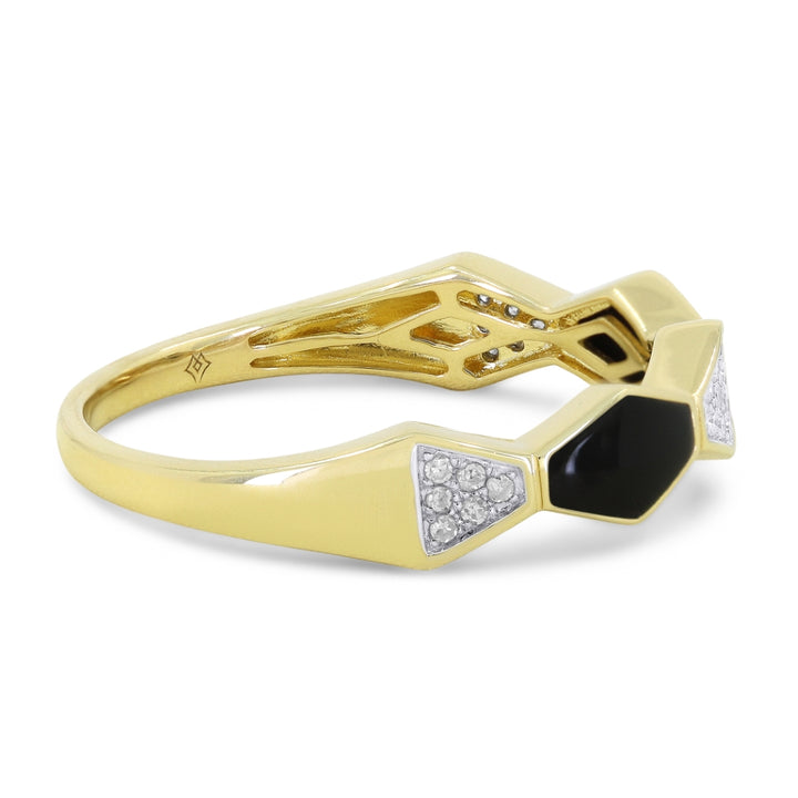 R1605 - 14K Yellow Gold Black Onyx, Mother of Pearl & Turquoise Honeycomb Ring