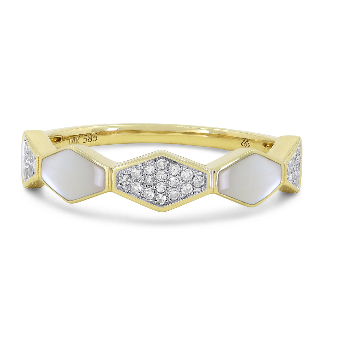 Madison L 14K Yellow Gold Mother of Pearl Honeycomb Ring - style R1605MOPY