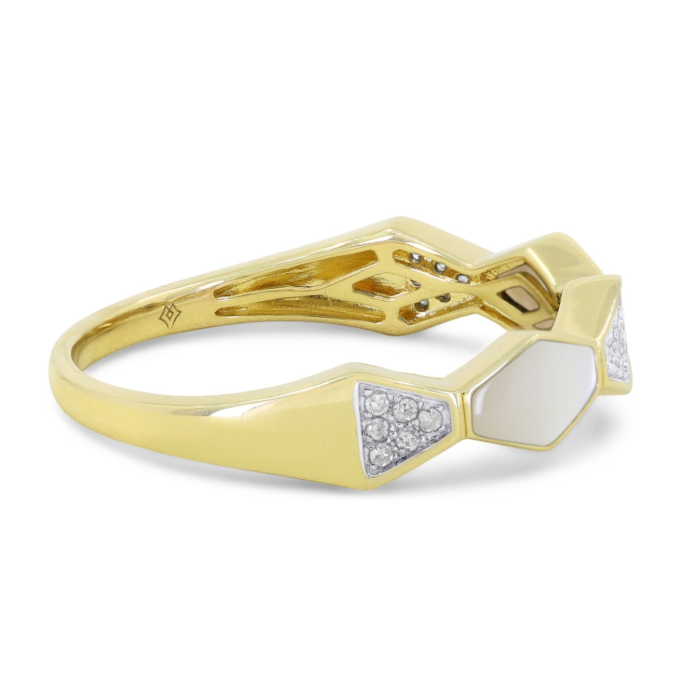 R1605 - 14K Yellow Gold Black Onyx, Mother of Pearl & Turquoise Honeycomb Ring