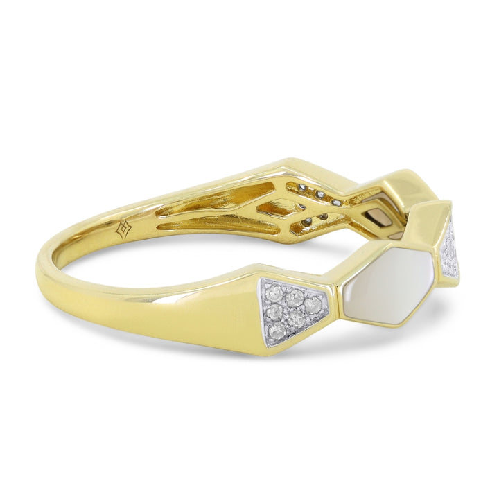 R1605 - 14K Yellow Gold Black Onyx, Mother of Pearl & Turquoise Honeycomb Ring