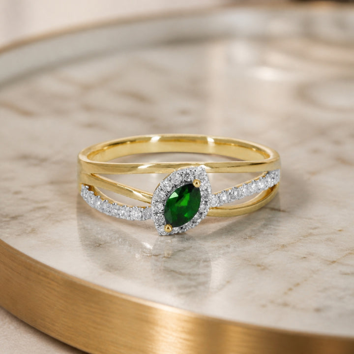 R1615 - 14K Yellow Gold Tsavorite & Sapphire Ring