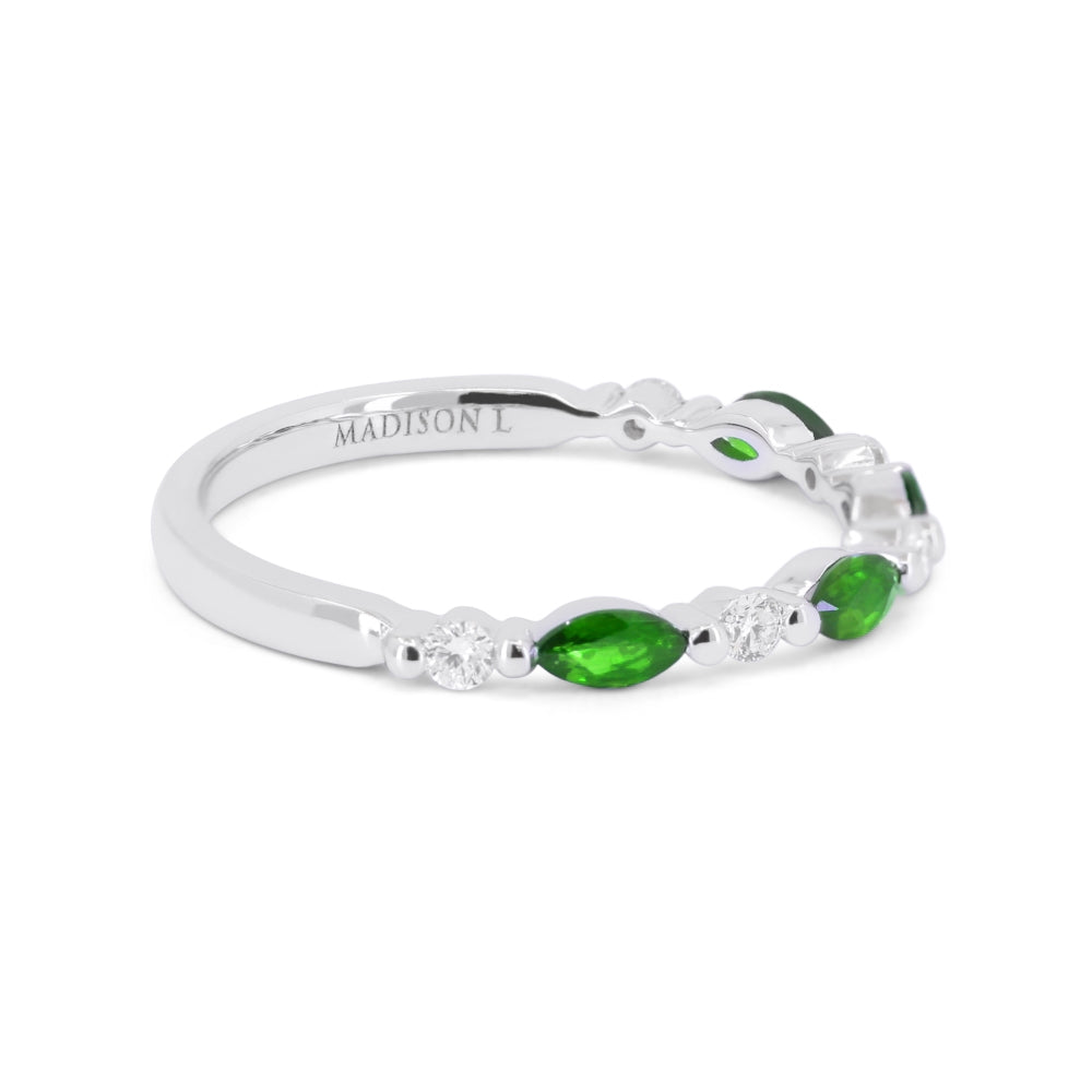 R1680 - 14K White Gold Emerald & Diamond Stackable Ring